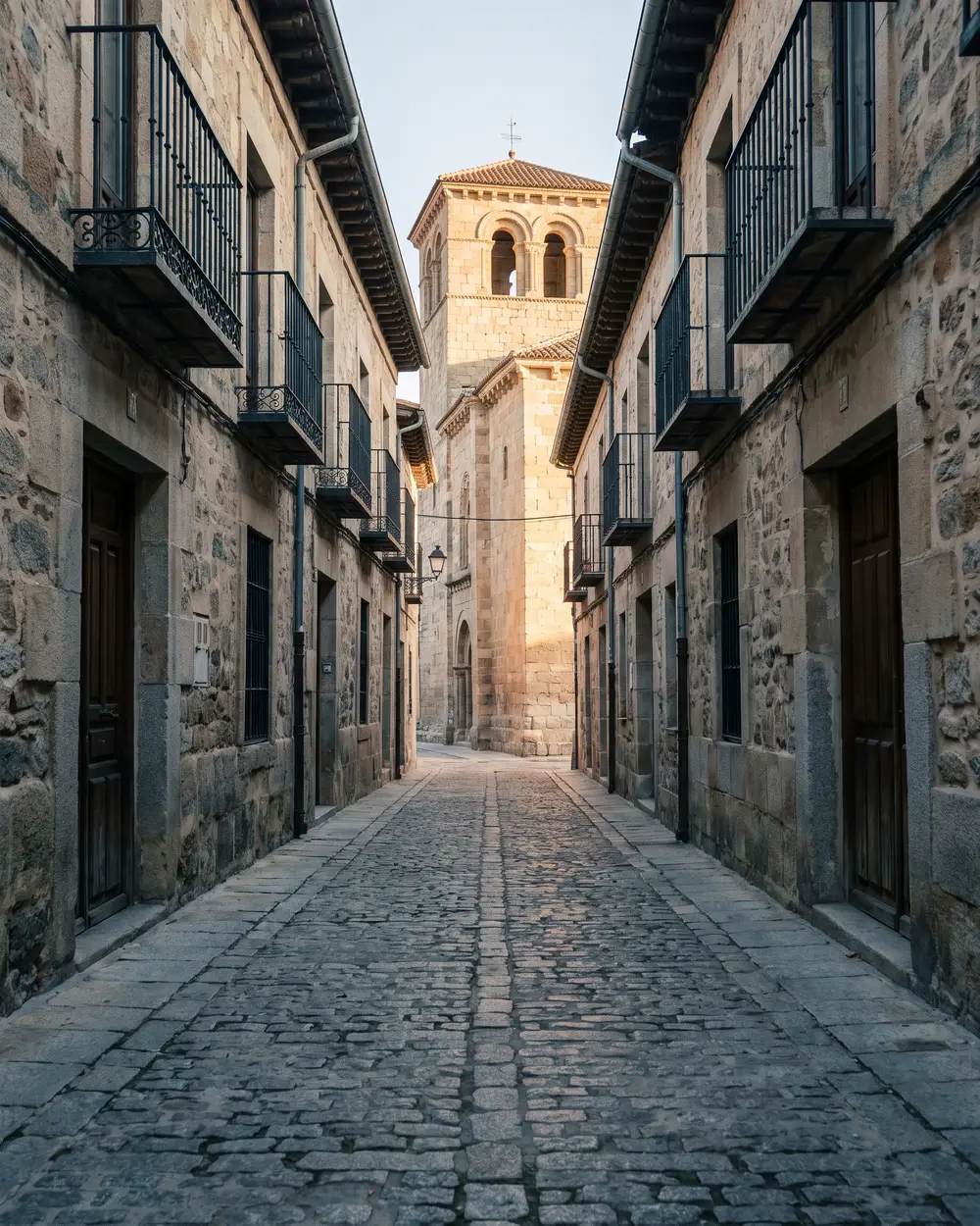 Calle de piedra de Zamora a primera hora de la mañana